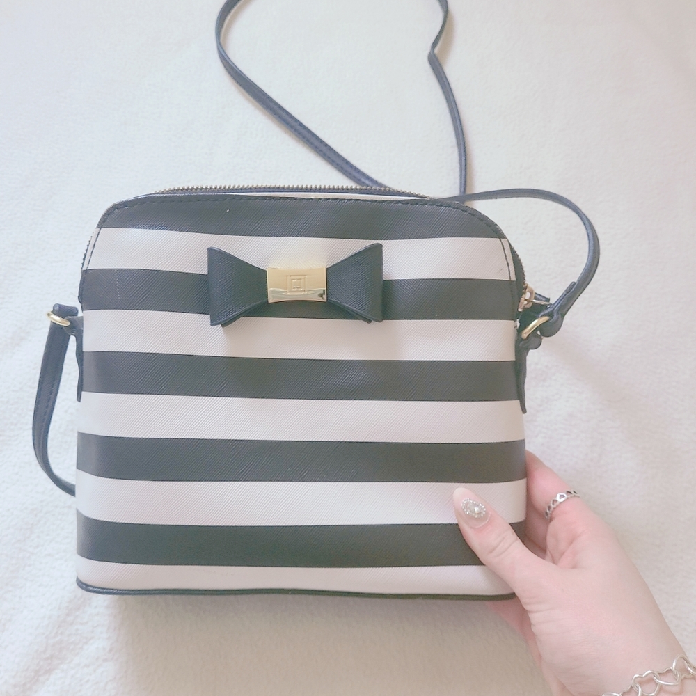 Liz Claiborne black and white striped bag
